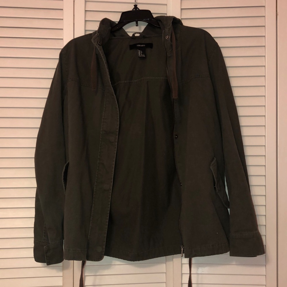 Olive Green Hooded zip & button jacket